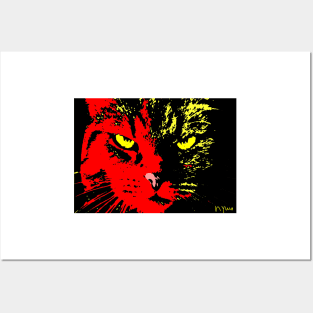 ANGRY CAT POP ART -  RED YELLOW BLACK Posters and Art